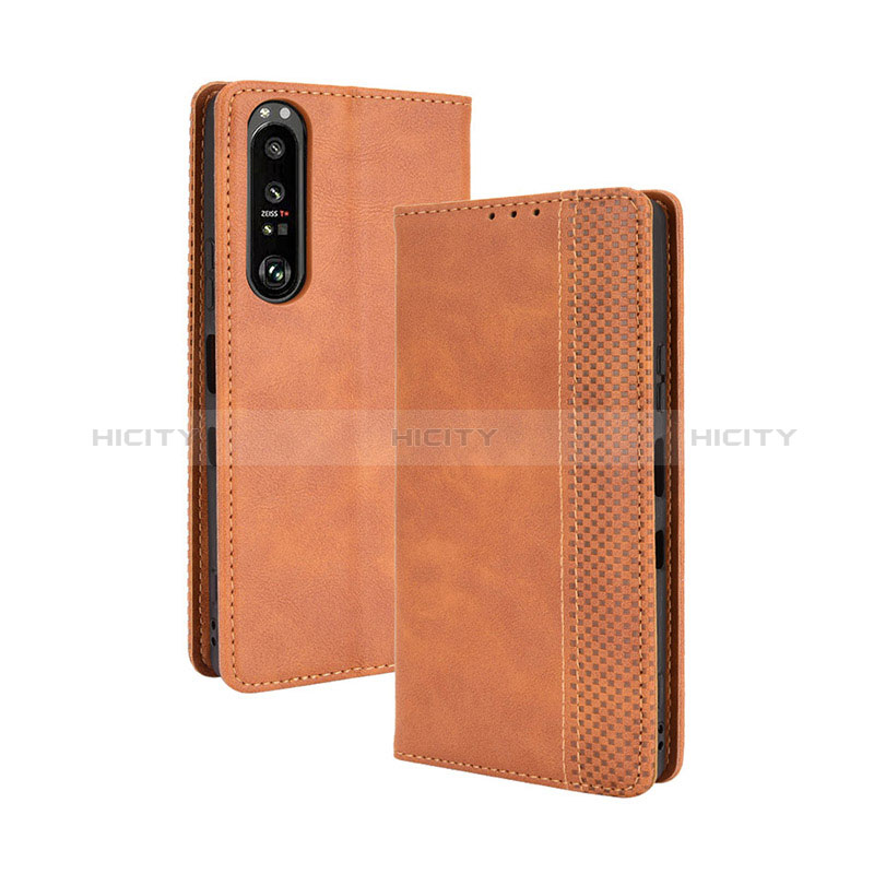 Custodia Portafoglio In Pelle Cover con Supporto BY4 per Sony Xperia 1 III Marrone