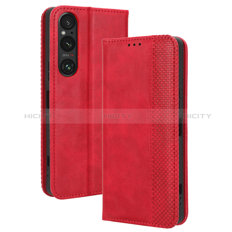 Custodia Portafoglio In Pelle Cover con Supporto BY4 per Sony Xperia 1 V Rosso