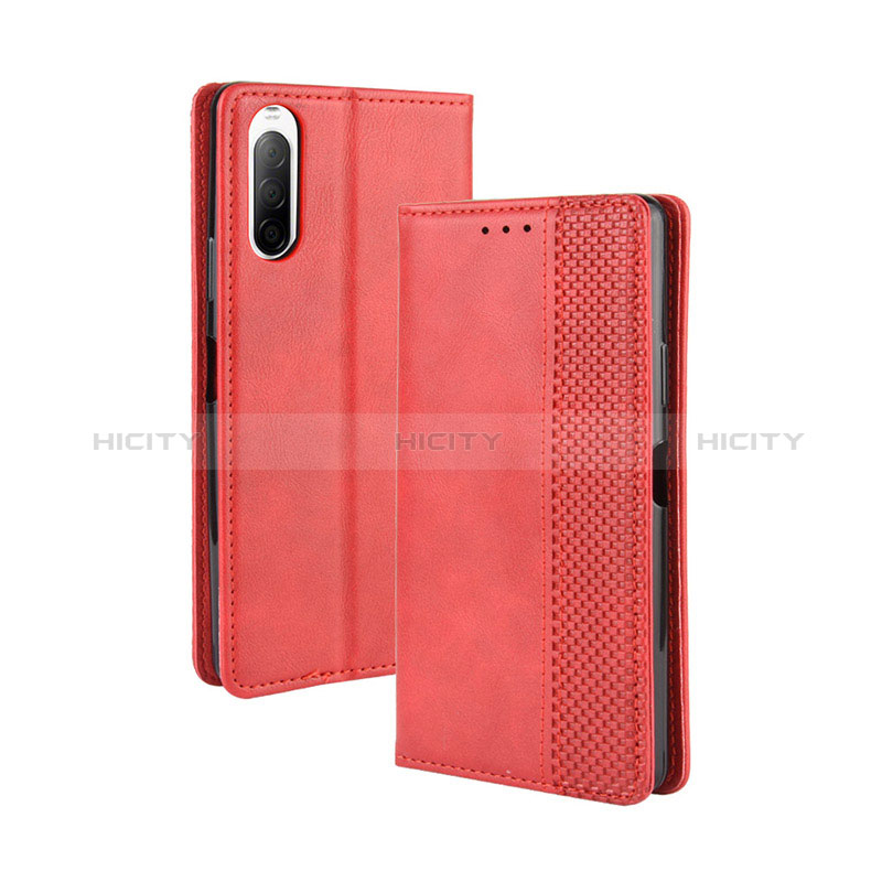 Custodia Portafoglio In Pelle Cover con Supporto BY4 per Sony Xperia 10 II Rosso
