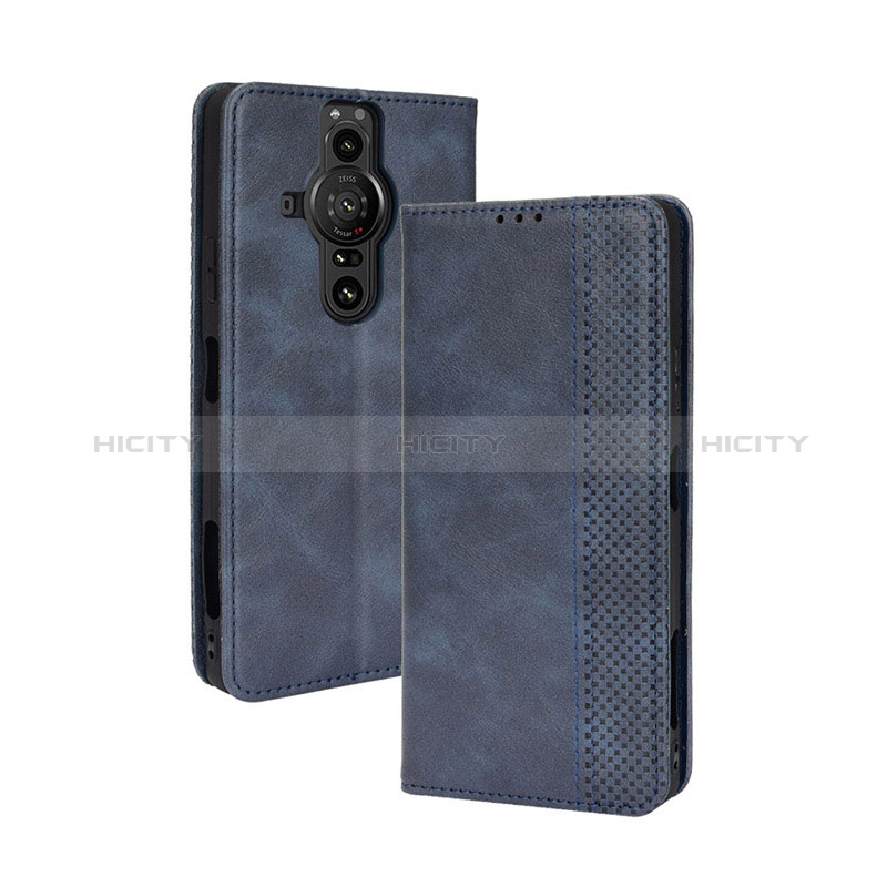 Custodia Portafoglio In Pelle Cover con Supporto BY4 per Sony Xperia PRO-I Blu