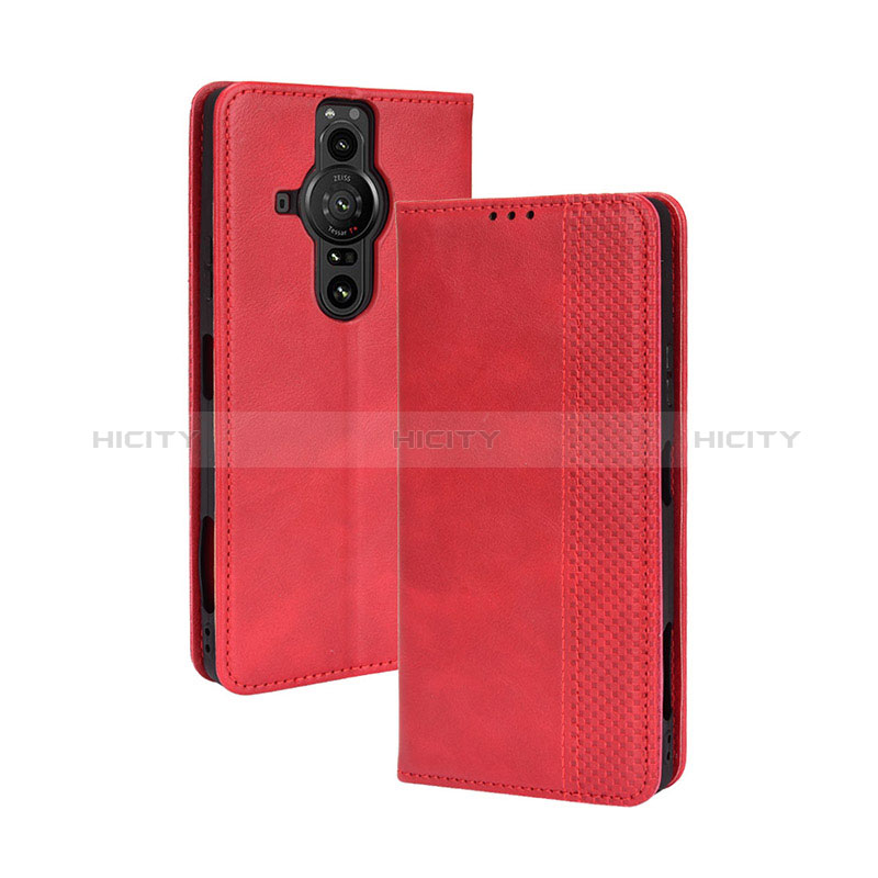Custodia Portafoglio In Pelle Cover con Supporto BY4 per Sony Xperia PRO-I Rosso