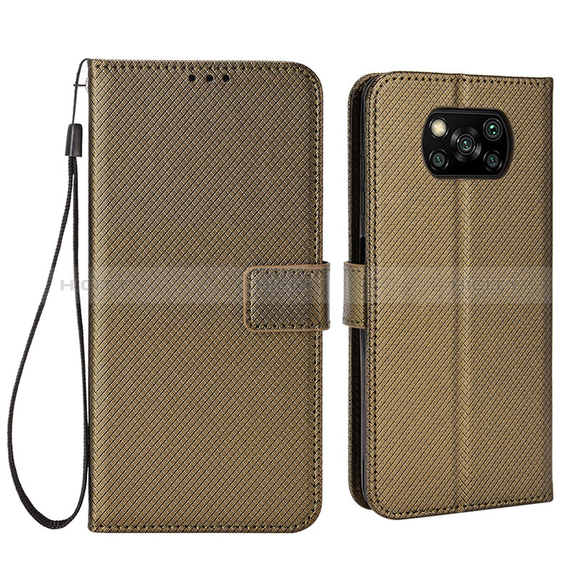 Custodia Portafoglio In Pelle Cover con Supporto BY6 per Xiaomi Poco X3 NFC Marrone