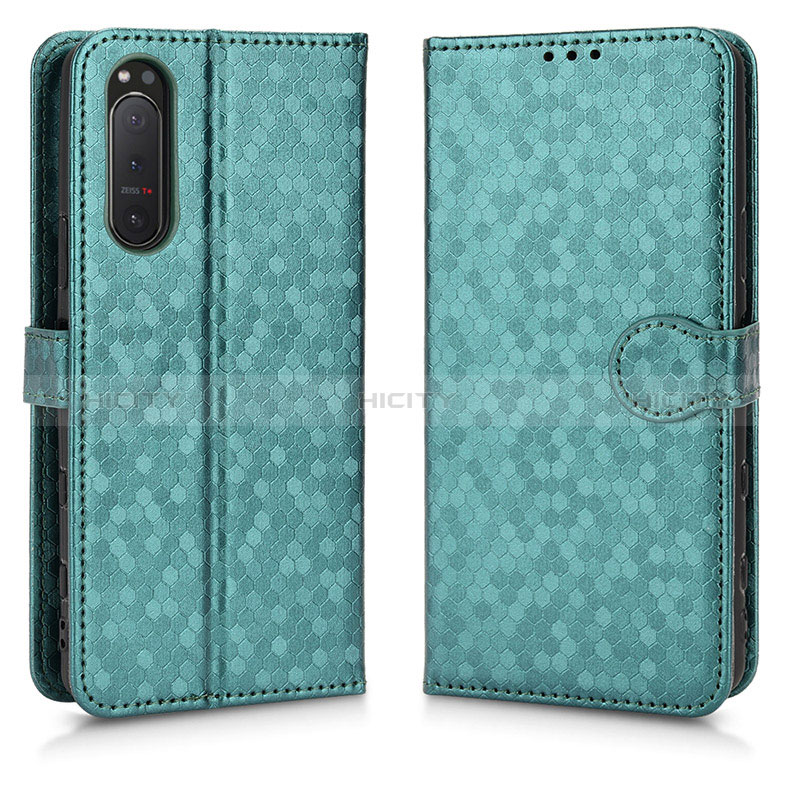 Custodia Portafoglio In Pelle Cover con Supporto C01X per Sony Xperia 5 II Verde