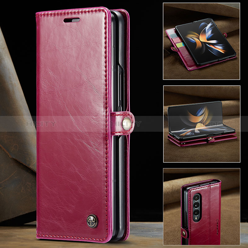 Custodia Portafoglio In Pelle Cover con Supporto C02S per Samsung Galaxy Z Fold3 5G Rosso