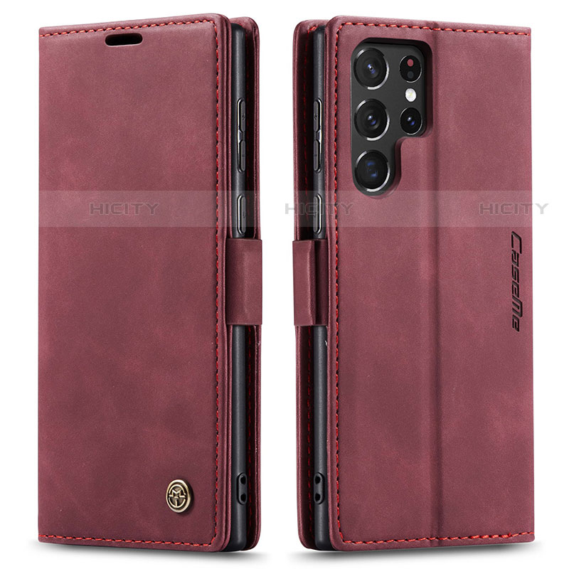 Custodia Portafoglio In Pelle Cover con Supporto C03S per Samsung Galaxy S22 Ultra 5G Rosso Rosa