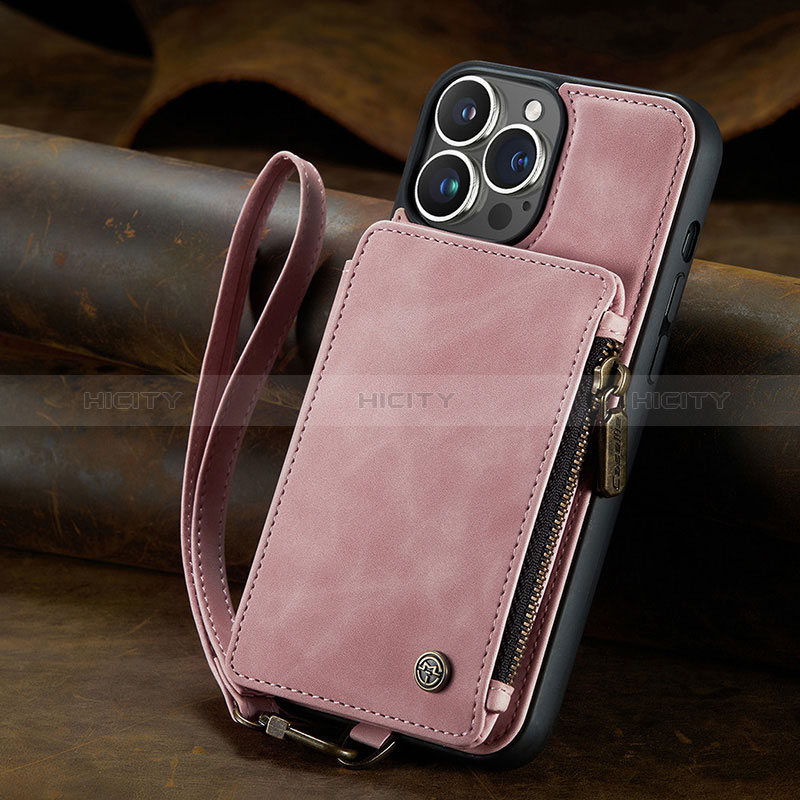 Custodia Portafoglio In Pelle Cover con Supporto C05S per Apple iPhone 14 Pro Max Oro Rosa