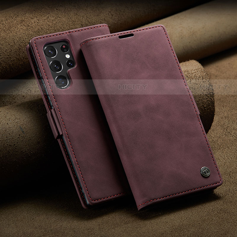 Custodia Portafoglio In Pelle Cover con Supporto C10S per Samsung Galaxy S21 Ultra 5G Rosso Rosa