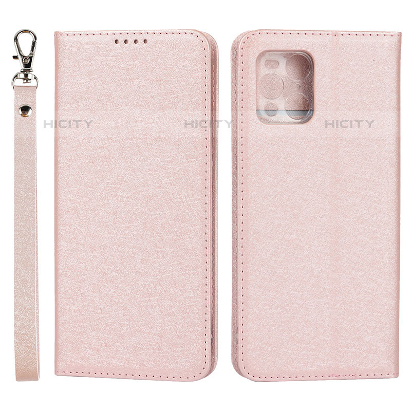 Custodia Portafoglio In Pelle Cover con Supporto D01T per Oppo Find X3 Pro 5G Rosa