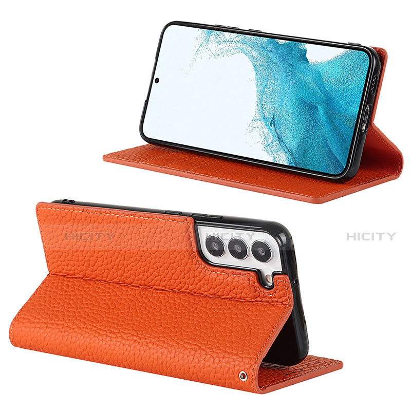 Custodia Portafoglio In Pelle Cover con Supporto D02T per Samsung Galaxy S21 5G Arancione