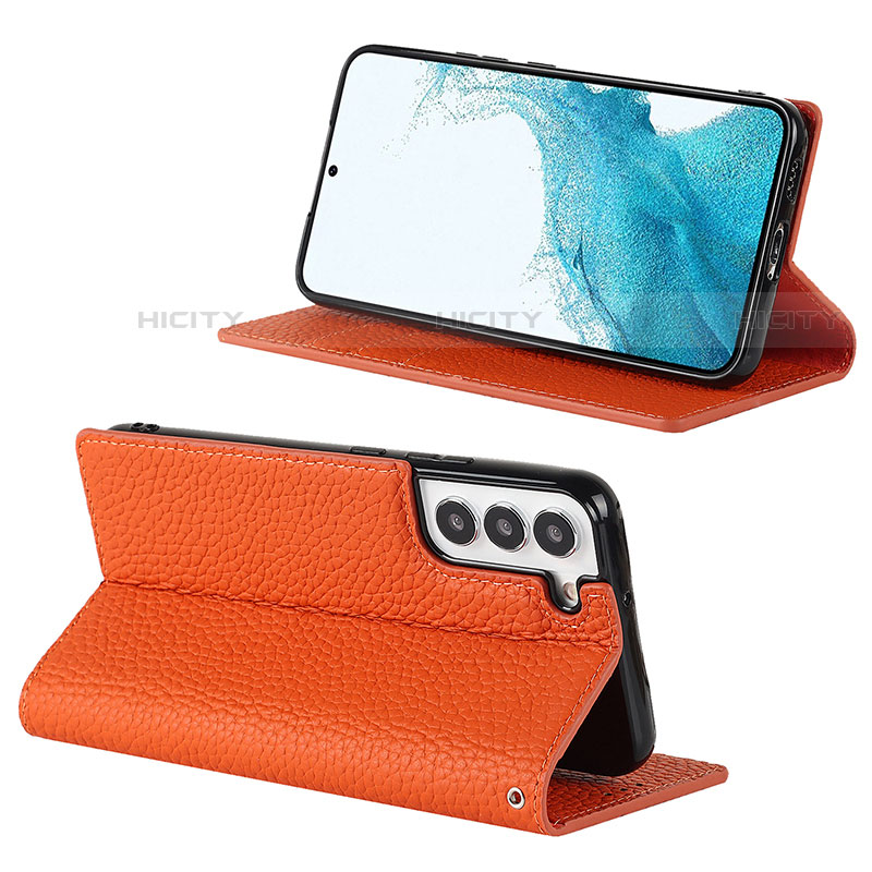 Custodia Portafoglio In Pelle Cover con Supporto D02T per Samsung Galaxy S22 5G Arancione