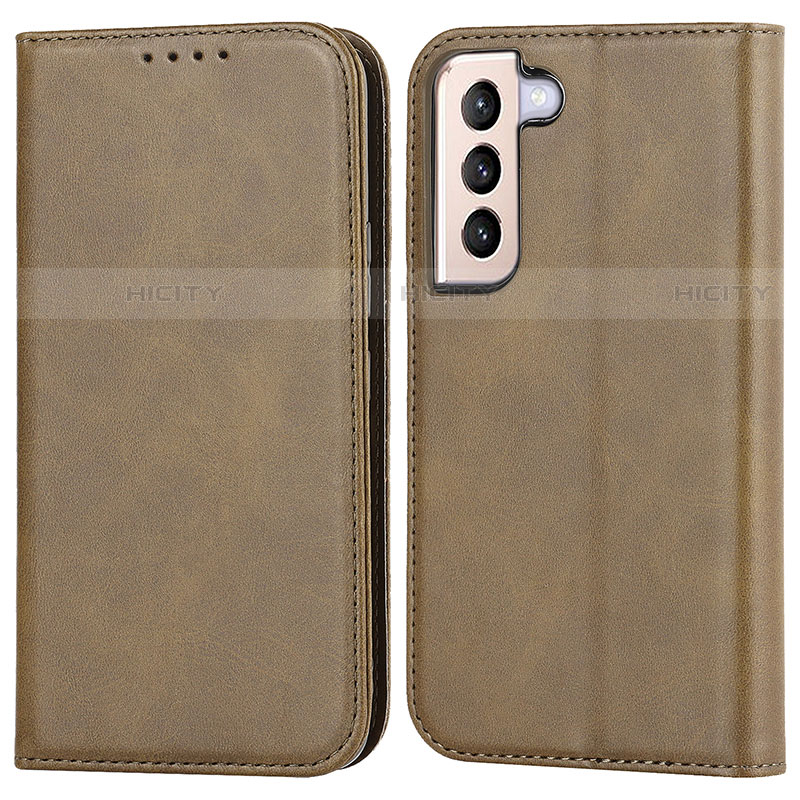 Custodia Portafoglio In Pelle Cover con Supporto D03T per Samsung Galaxy S21 FE 5G Khaki