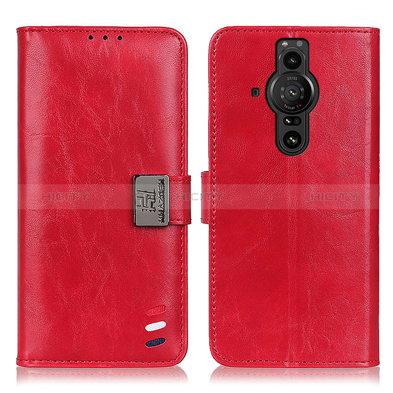 Custodia Portafoglio In Pelle Cover con Supporto D06Y per Sony Xperia PRO-I Rosso