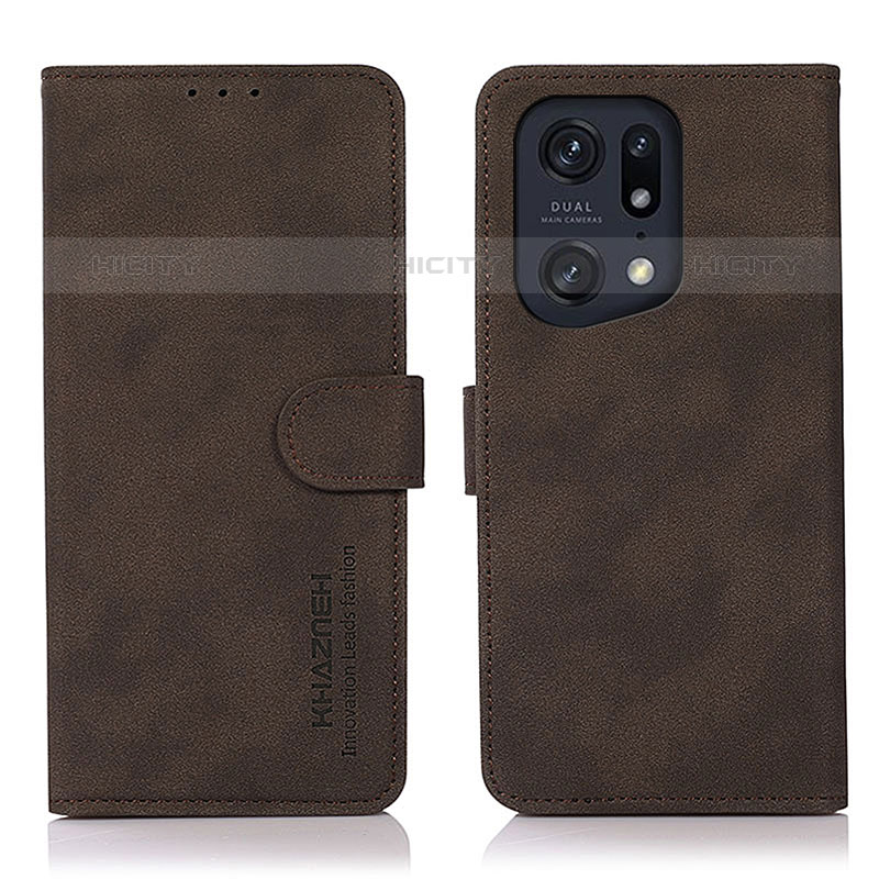 Custodia Portafoglio In Pelle Cover con Supporto D08Y per Oppo Find X5 Pro 5G Marrone