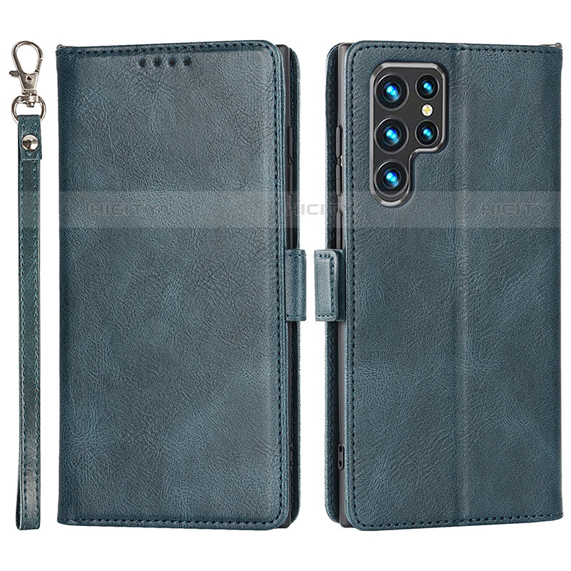 Custodia Portafoglio In Pelle Cover con Supporto D09T per Samsung Galaxy S21 Ultra 5G Blu