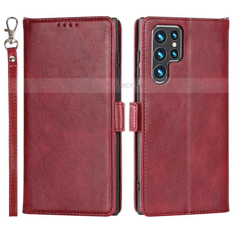Custodia Portafoglio In Pelle Cover con Supporto D09T per Samsung Galaxy S22 Ultra 5G Rosso