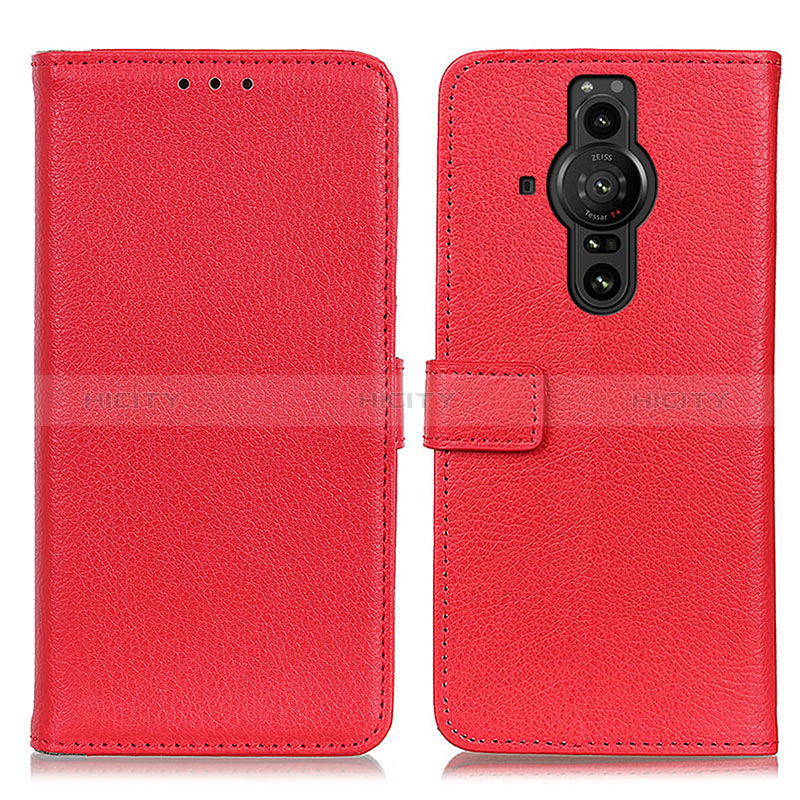 Custodia Portafoglio In Pelle Cover con Supporto D09Y per Sony Xperia PRO-I Rosso