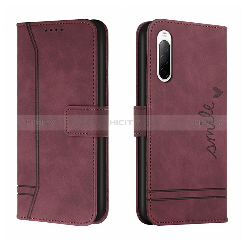 Custodia Portafoglio In Pelle Cover con Supporto H01X per Sony Xperia 10 II Rosso
