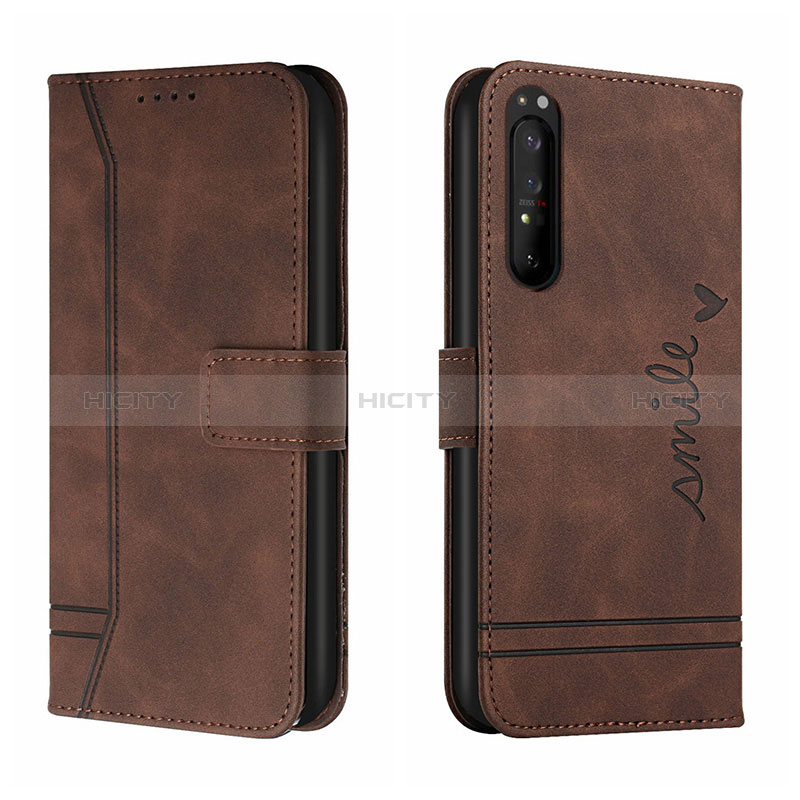 Custodia Portafoglio In Pelle Cover con Supporto H01X per Sony Xperia 5 II Marrone