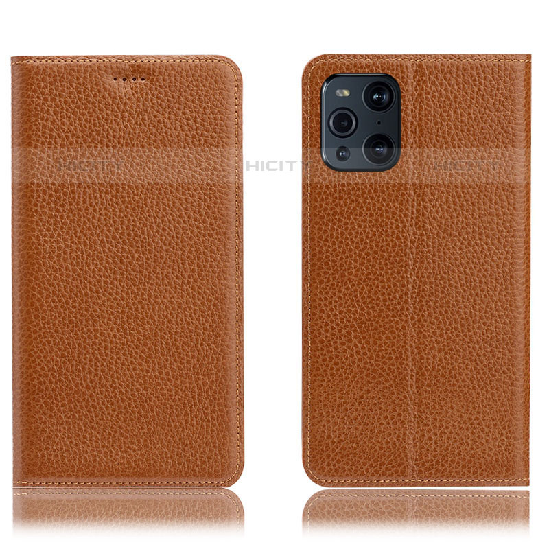 Custodia Portafoglio In Pelle Cover con Supporto H02P per Oppo Find X3 Pro 5G Marrone Chiaro