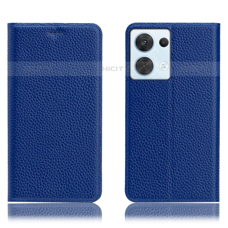 Custodia Portafoglio In Pelle Cover con Supporto H02P per Oppo Reno8 5G Blu