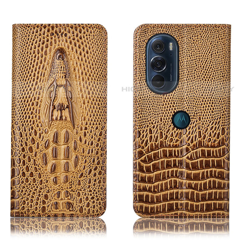 Custodia Portafoglio In Pelle Cover con Supporto H03P per Motorola Moto Edge Plus (2022) 5G Marrone