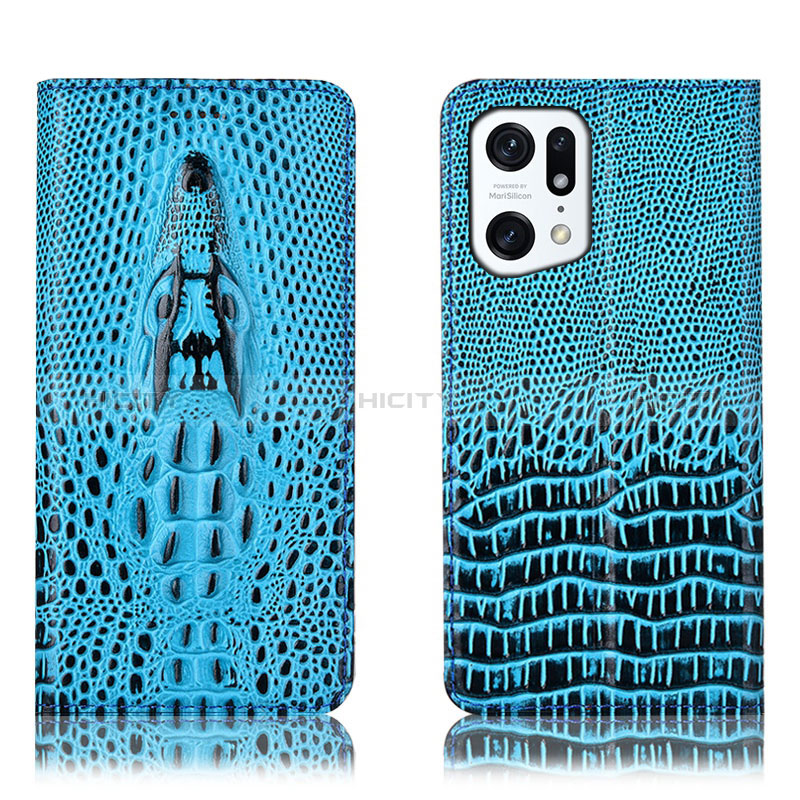 Custodia Portafoglio In Pelle Cover con Supporto H03P per Oppo Find X5 5G Cielo Blu