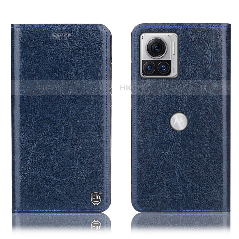 Custodia Portafoglio In Pelle Cover con Supporto H04P per Motorola Moto Edge X30 Pro 5G Blu