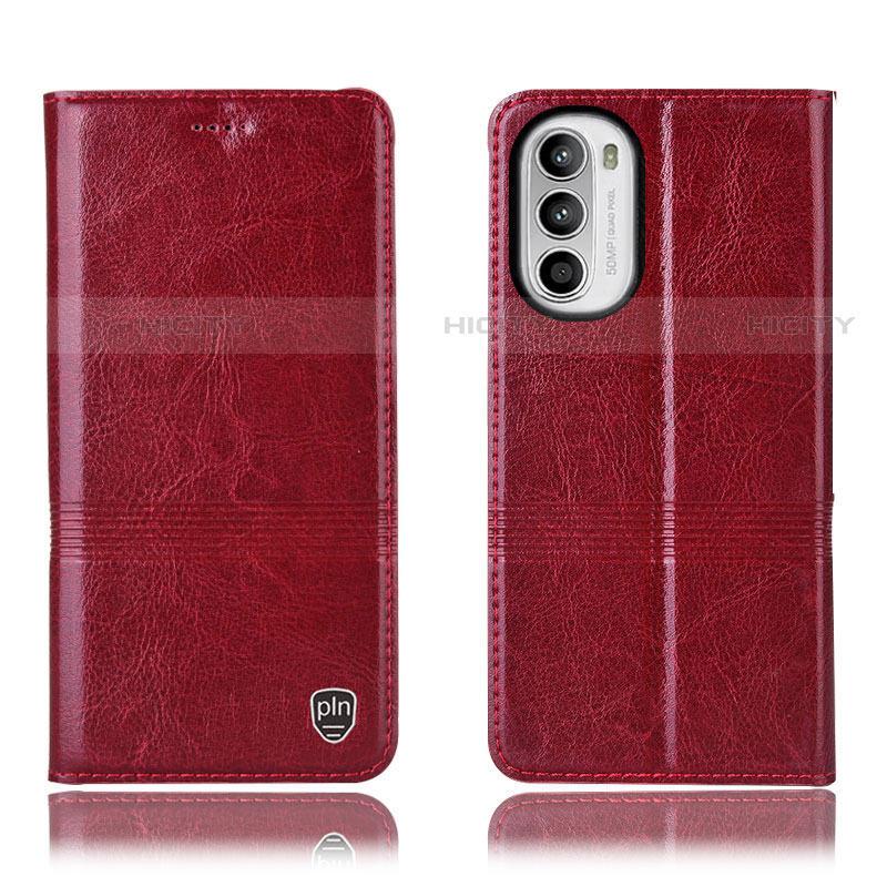 Custodia Portafoglio In Pelle Cover con Supporto H06P per Motorola Moto G71s 5G Rosso