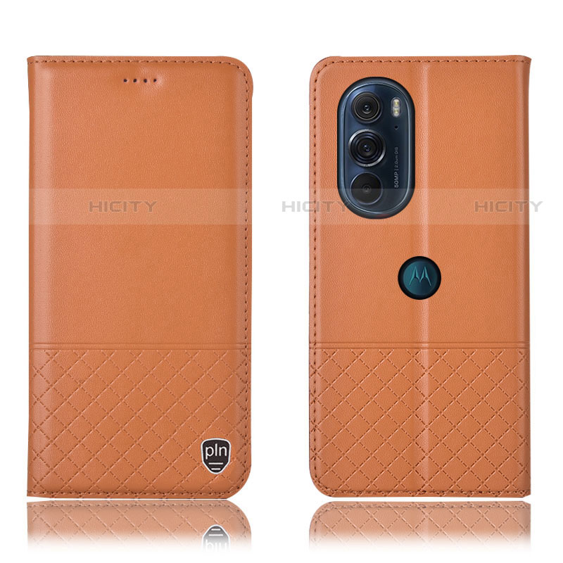Custodia Portafoglio In Pelle Cover con Supporto H07P per Motorola Moto Edge Plus (2022) 5G Arancione
