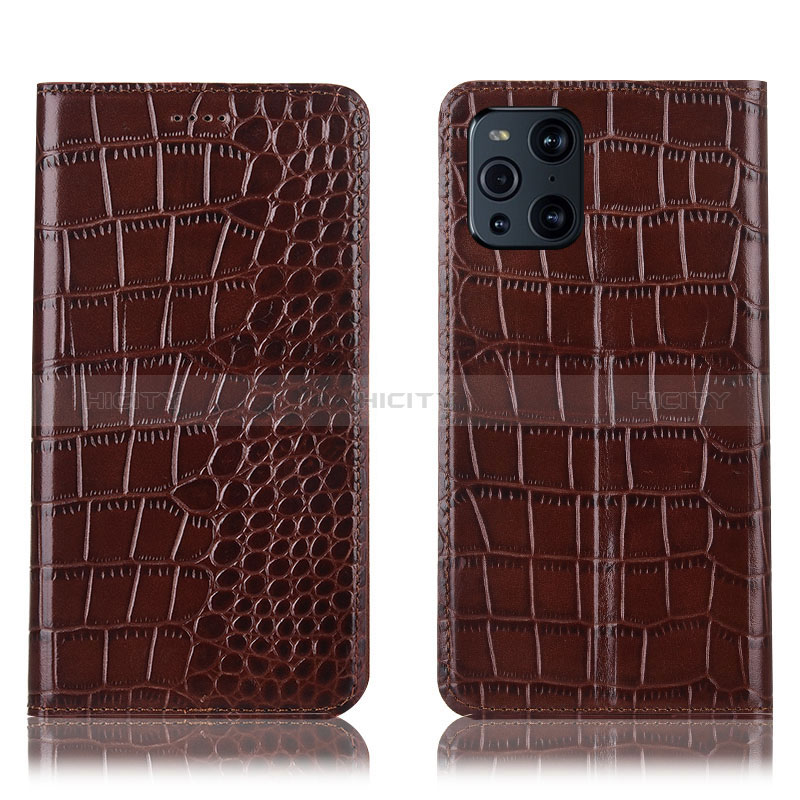 Custodia Portafoglio In Pelle Cover con Supporto H08P per Oppo Find X3 5G Marrone