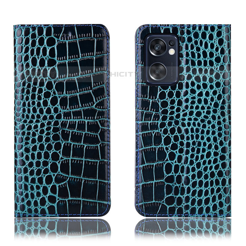 Custodia Portafoglio In Pelle Cover con Supporto H08P per Oppo Reno7 SE 5G Blu