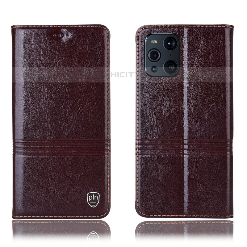 Custodia Portafoglio In Pelle Cover con Supporto H09P per Oppo Find X3 Pro 5G Marrone