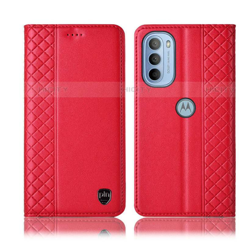 Custodia Portafoglio In Pelle Cover con Supporto H10P per Motorola Moto G31 Rosso