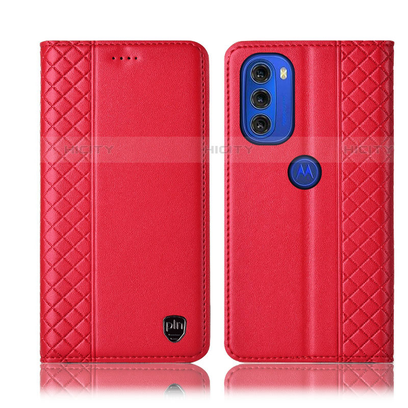 Custodia Portafoglio In Pelle Cover con Supporto H10P per Motorola Moto G51 5G Rosso