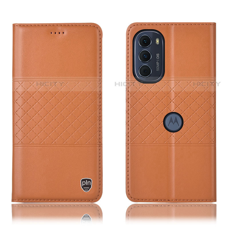 Custodia Portafoglio In Pelle Cover con Supporto H10P per Motorola MOTO G52 Arancione