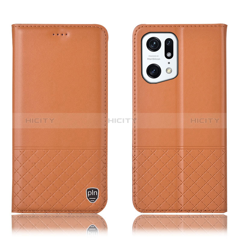 Custodia Portafoglio In Pelle Cover con Supporto H10P per Oppo Find X5 5G Arancione