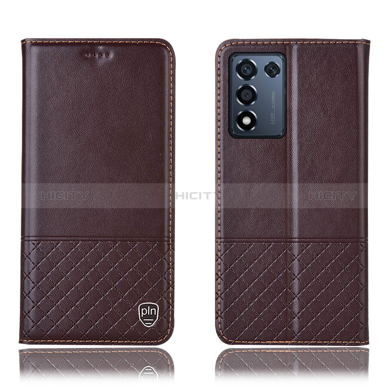 Custodia Portafoglio In Pelle Cover con Supporto H10P per Oppo K9S 5G Marrone