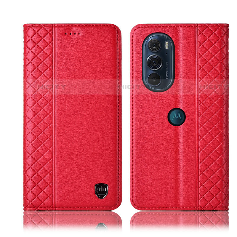 Custodia Portafoglio In Pelle Cover con Supporto H11P per Motorola Moto Edge X30 5G Rosso