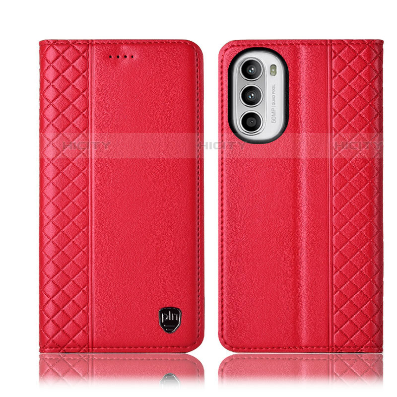 Custodia Portafoglio In Pelle Cover con Supporto H11P per Motorola Moto G71s 5G Rosso