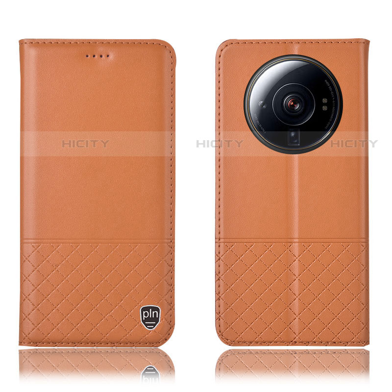 Custodia Portafoglio In Pelle Cover con Supporto H11P per Xiaomi Mi 12 Ultra 5G Arancione