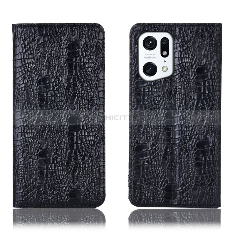 Custodia Portafoglio In Pelle Cover con Supporto H17P per Oppo Find X5 5G Nero