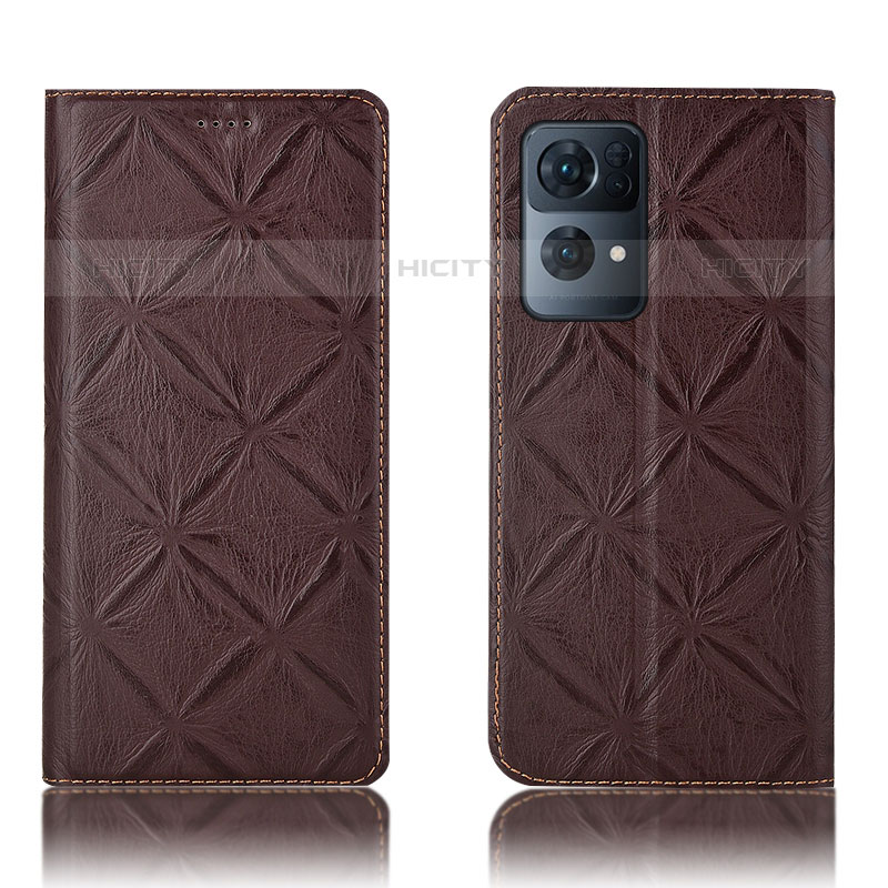 Custodia Portafoglio In Pelle Cover con Supporto H19P per Oppo Reno7 Pro 5G Marrone