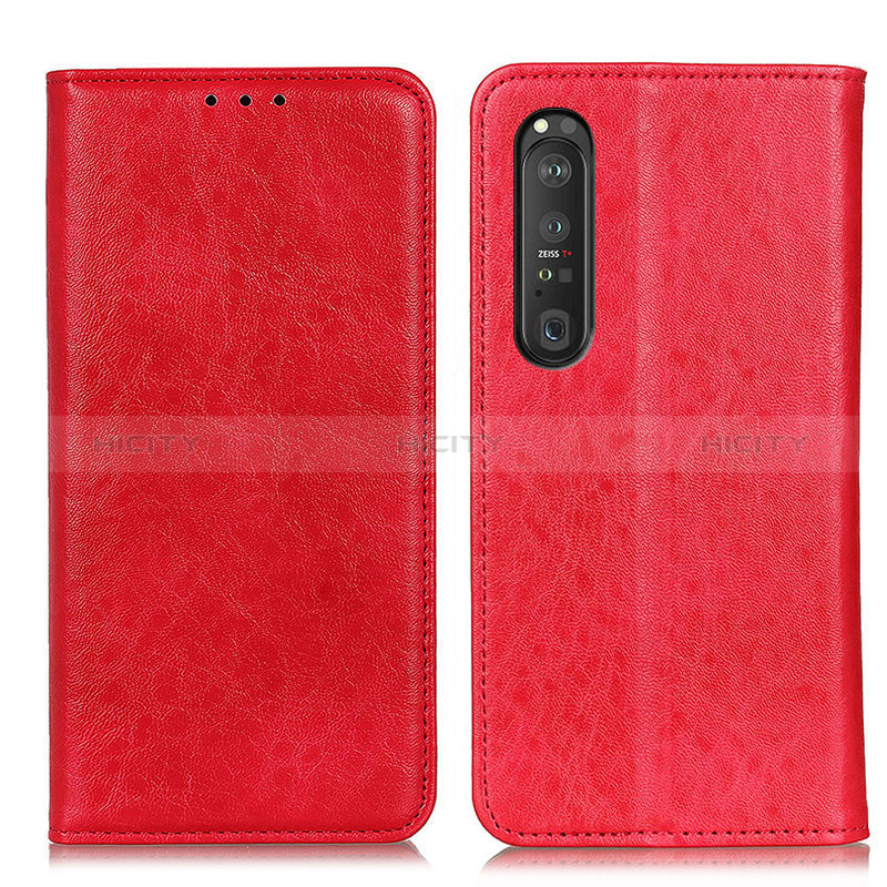 Custodia Portafoglio In Pelle Cover con Supporto K01Z per Sony Xperia 1 III Rosso