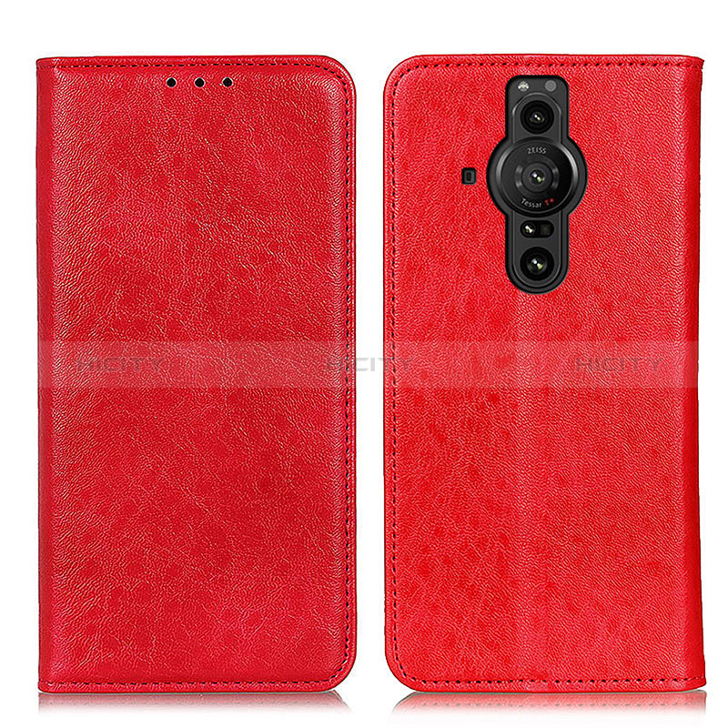 Custodia Portafoglio In Pelle Cover con Supporto K01Z per Sony Xperia PRO-I Rosso