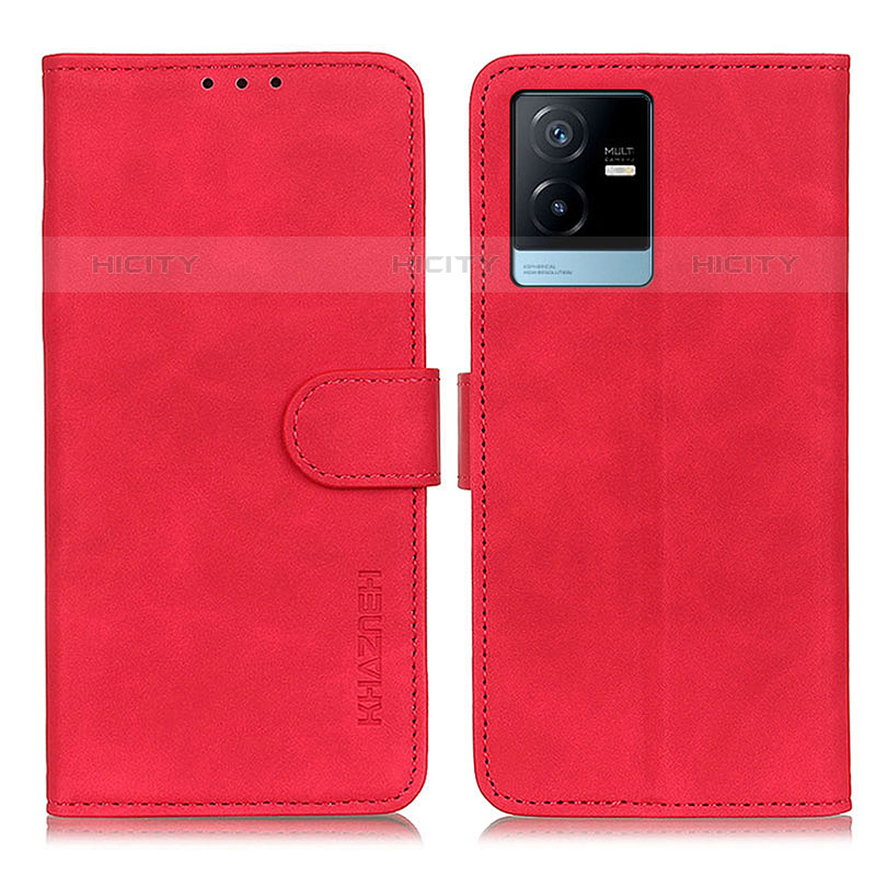Custodia Portafoglio In Pelle Cover con Supporto K03Z per Vivo iQOO Z6x Rosso