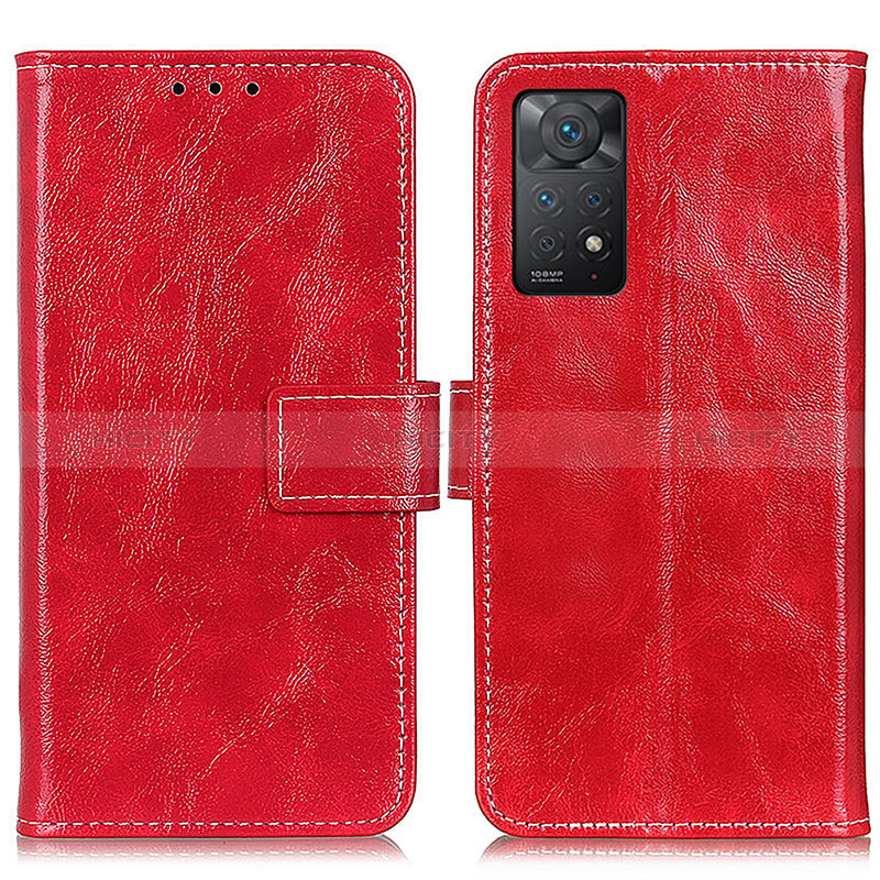 Custodia Portafoglio In Pelle Cover con Supporto K04Z per Xiaomi Redmi Note 11 Pro 4G Rosso
