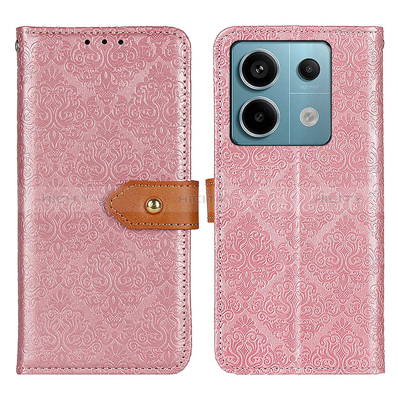 Custodia Portafoglio In Pelle Cover con Supporto K05Z per Xiaomi Redmi Note 13 Pro 5G Rosa