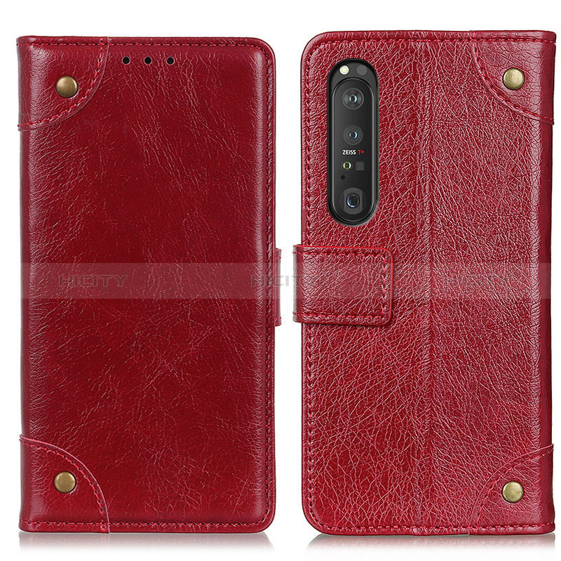 Custodia Portafoglio In Pelle Cover con Supporto K06Z per Sony Xperia 1 III Rosso