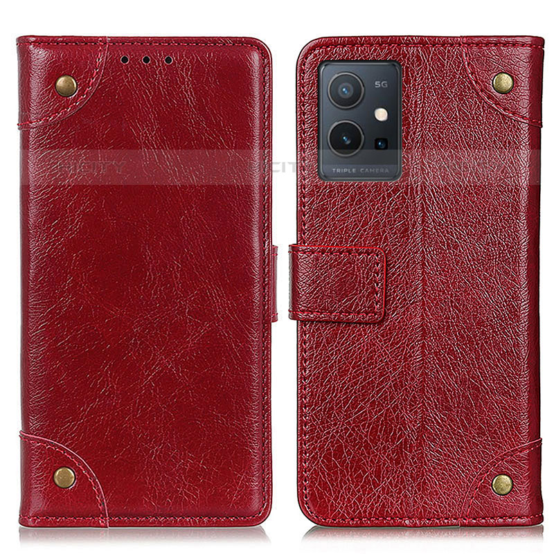 Custodia Portafoglio In Pelle Cover con Supporto K06Z per Vivo iQOO Z6 5G Rosso