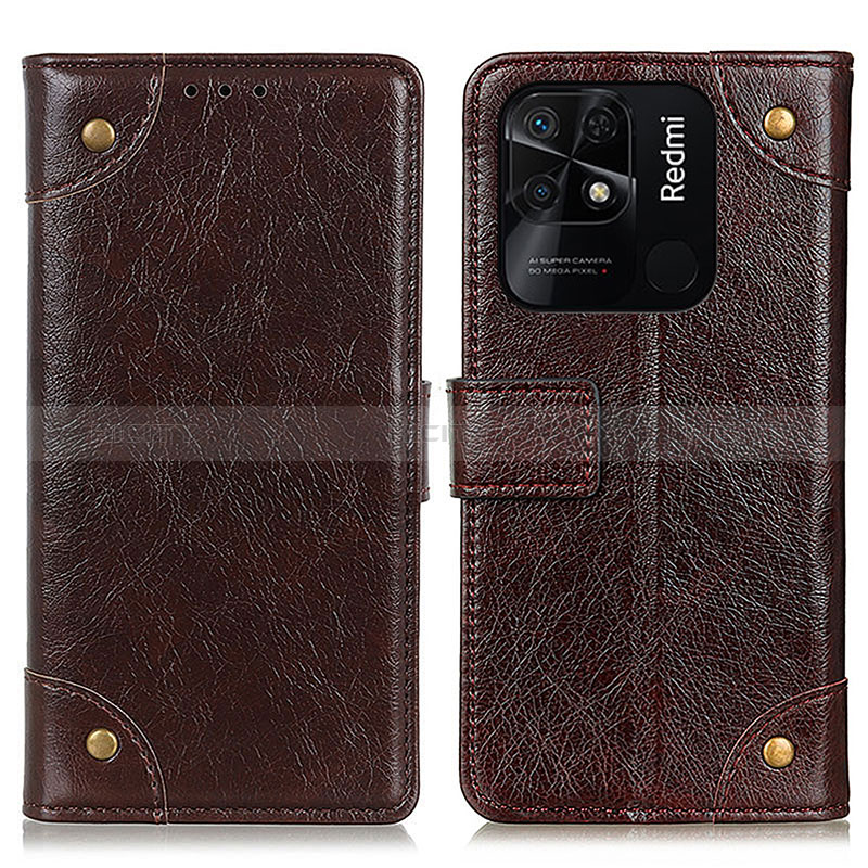 Custodia Portafoglio In Pelle Cover con Supporto K06Z per Xiaomi Redmi 10 India Marrone